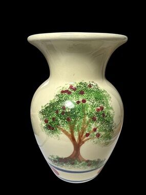 Emerson Creek Pottery Hand-Painted Cream Ceramic Vase with Apple Tree Design